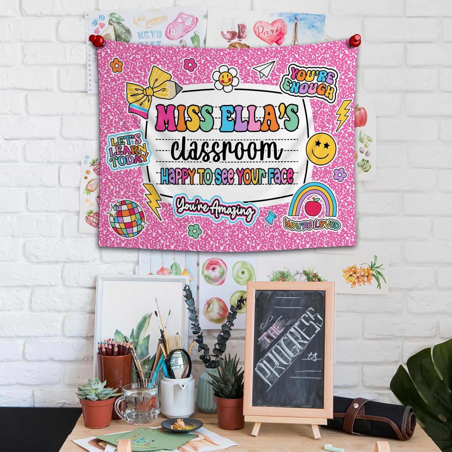 Custom Teacher Tapestry Classroom Tapestries, Happy To See Your Face, Teachers Name Gift, Teacher Appreciation Gifts, Back To School Gift