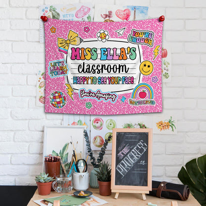Custom Teacher Tapestry Classroom Tapestries, Happy To See Your Face, Teachers Name Gift, Teacher Appreciation Gifts, Back To School Gift