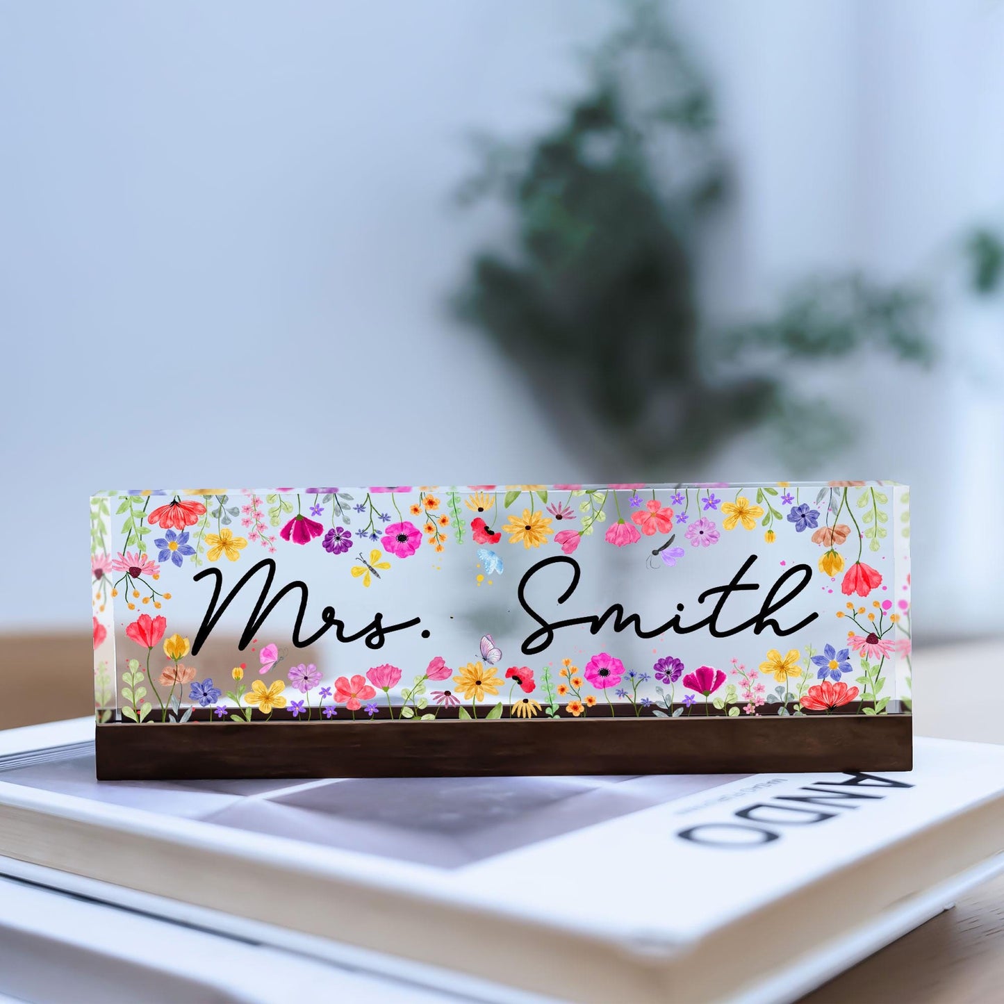 Custom Teacher Name Plate Desk Plaque Flower, Teacher Appreciation Gift, Teacher Gift, Teacher Acrylic Desk Name Sign, Back To School Gift