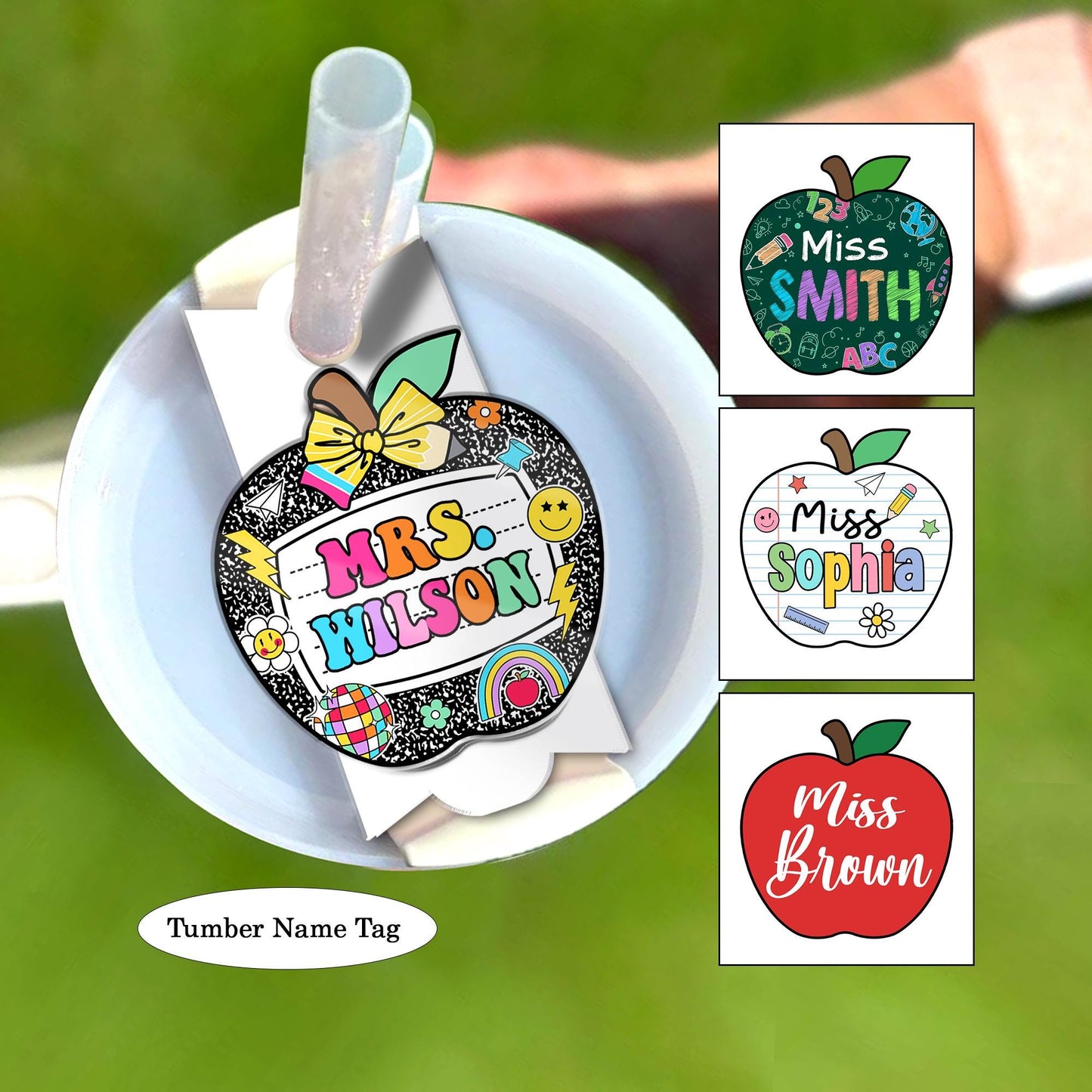 Custom Tumbler Name Tag, Personalized Apple Topper 40oz/30oz, Teacher Gifts, Tumbler Name Plate, Back To School, Teacher Appreciation Gift