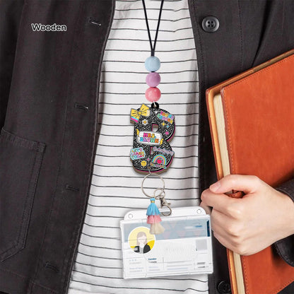 Personalized Beaded Teacher Lanyard: Custom Name ID Badge, Wood or Acrylic