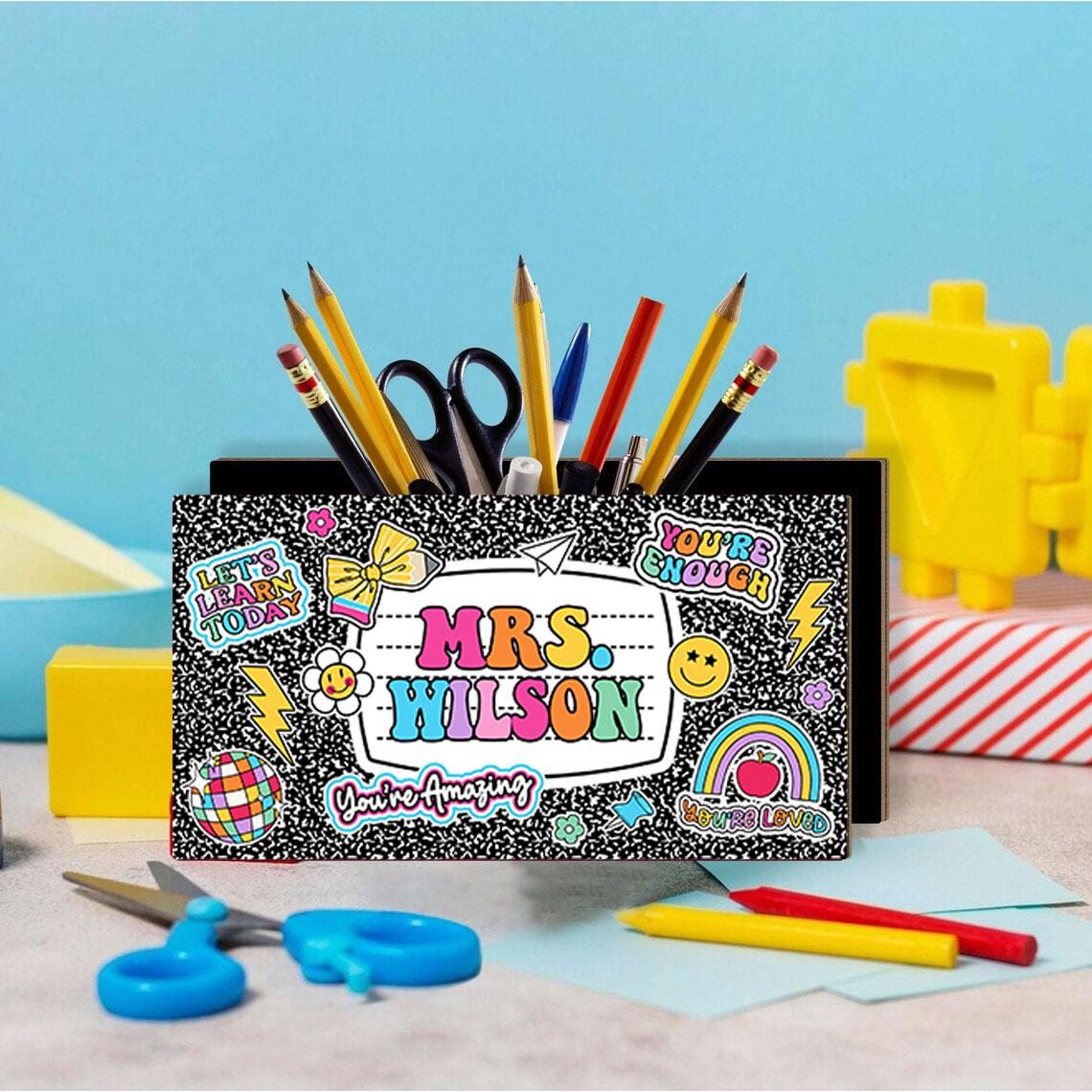 Personalized Teacher Pencil Holder, Teacher Appreciation Gift, Back To School, Office Decor Custom Pen Holder Teacher's Gift, Desk Organizer