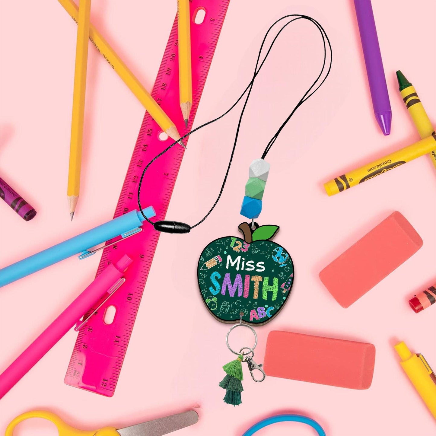 Personalized Teacher Lanyard: Beaded ID Badge Holder with Tassel