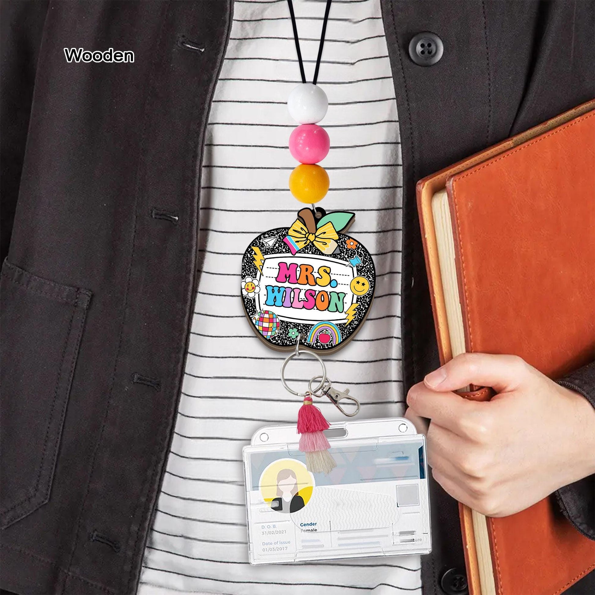 Personalized Teacher Lanyard: Beaded ID Badge Holder with Tassel