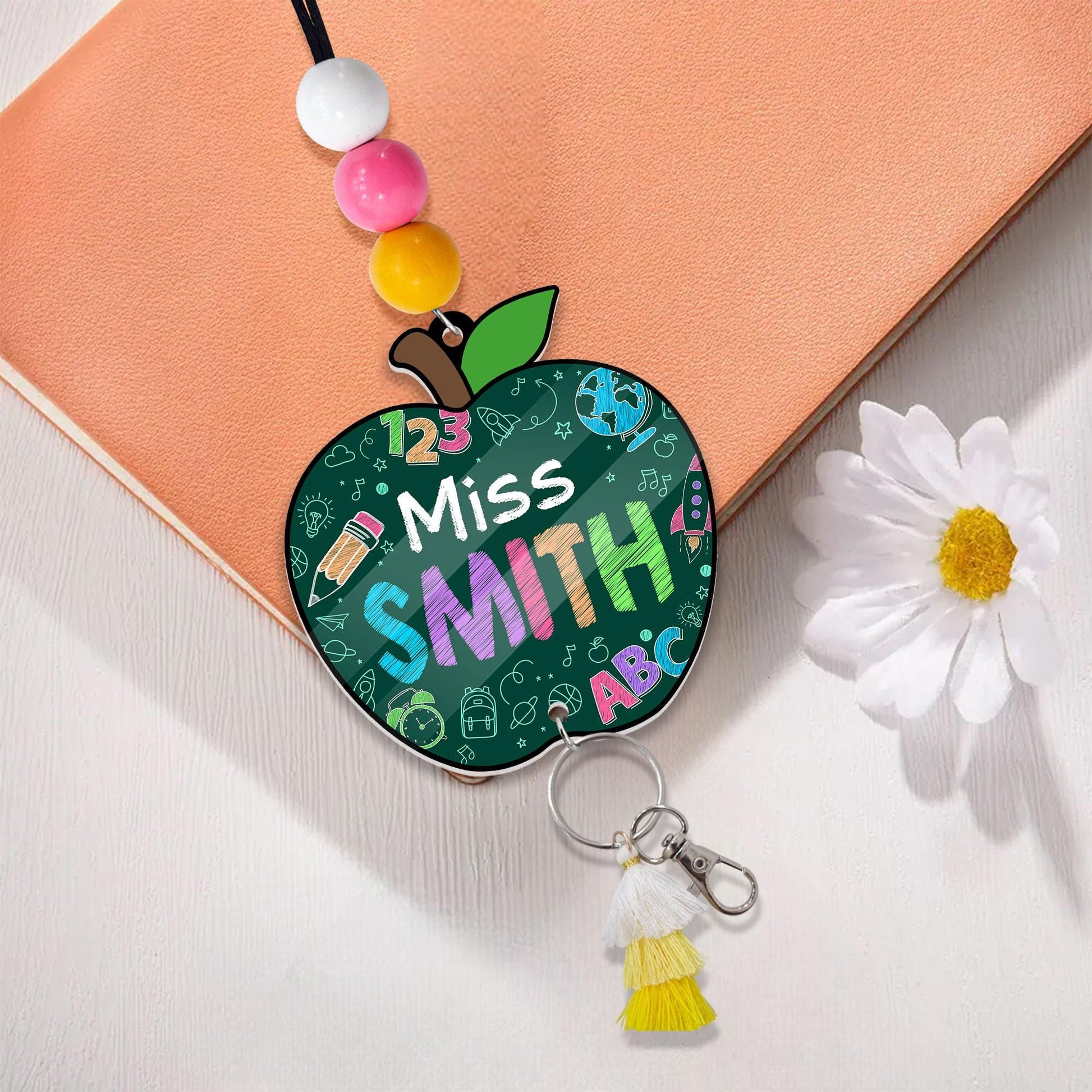 Personalized Teacher Lanyard: Beaded ID Badge Holder with Tassel