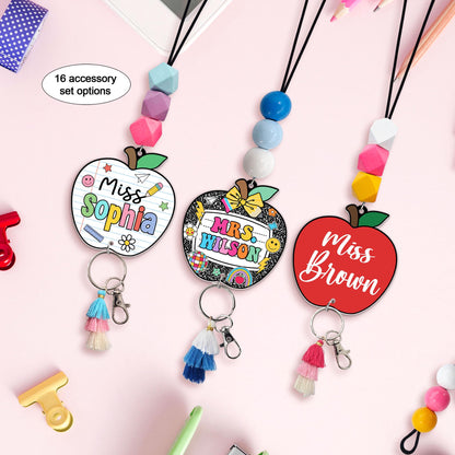Personalized Teacher Lanyard: Beaded ID Badge Holder with Tassel