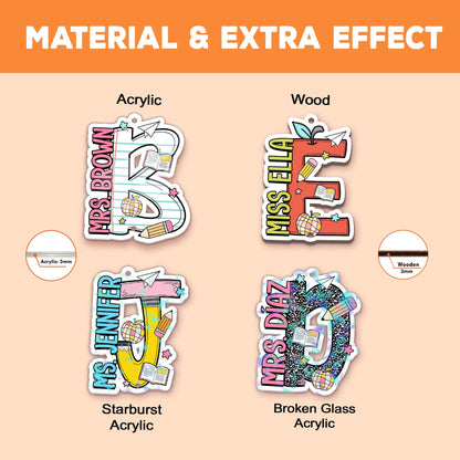 Personalized Teacher Lanyard: Beaded ID Badge Holder with Wood or Acrylic Charm