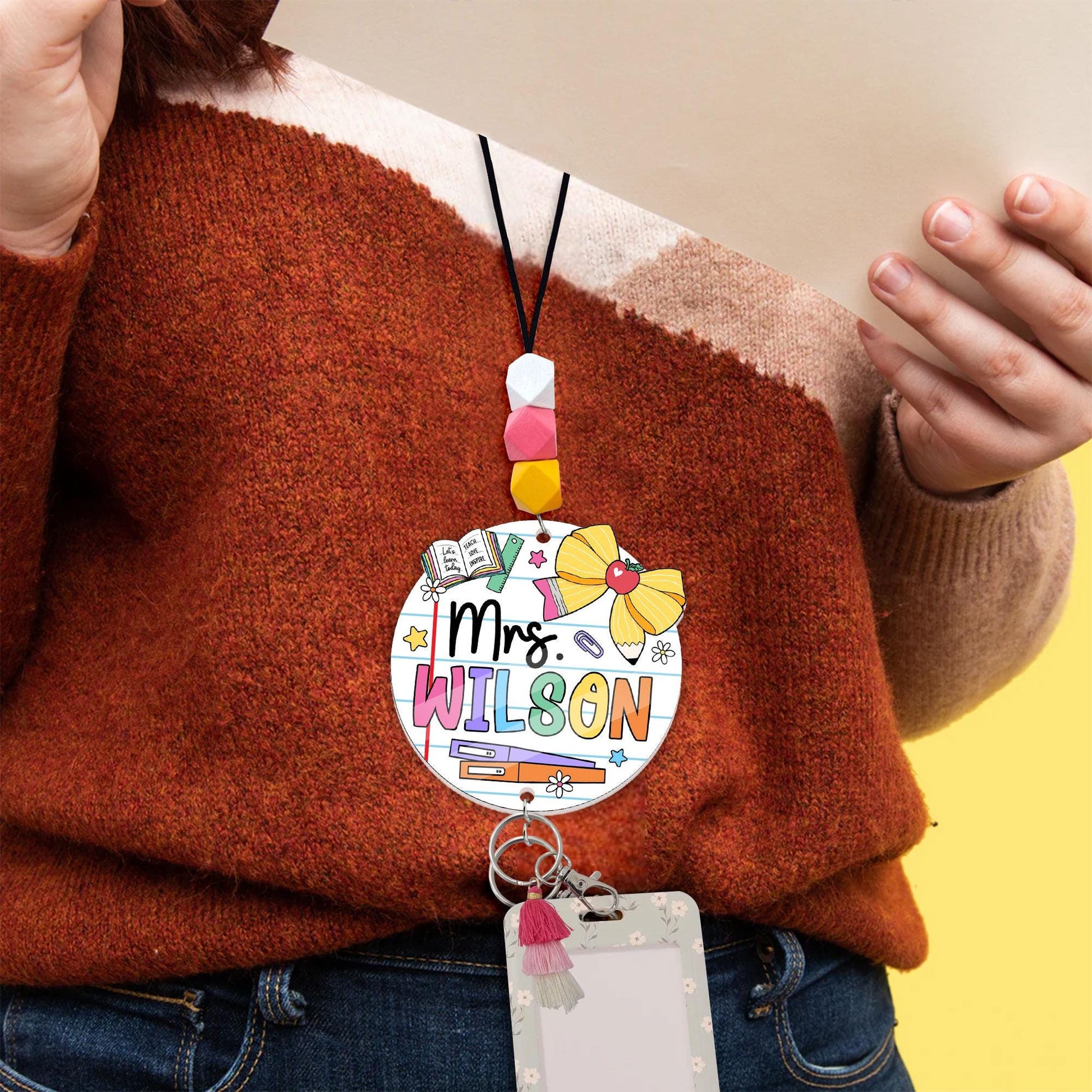 Teacher Lanyard, Personalized Trendy Lanyard for Keys ID Badge Lanyard, Teacher Lanyard with Name, Beaded Lanyard, Teacher Appreciation Gift