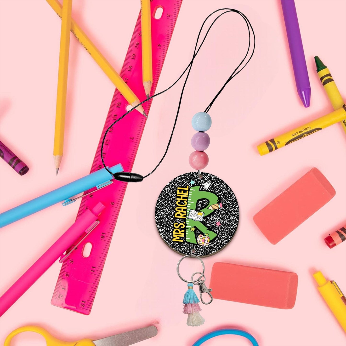 Personalized Lanyard for Keys or ID Badge, Custom Teacher Lanyard with Name, Beaded Lanyard, Back To School Gift, Teacher Appreciation Gift