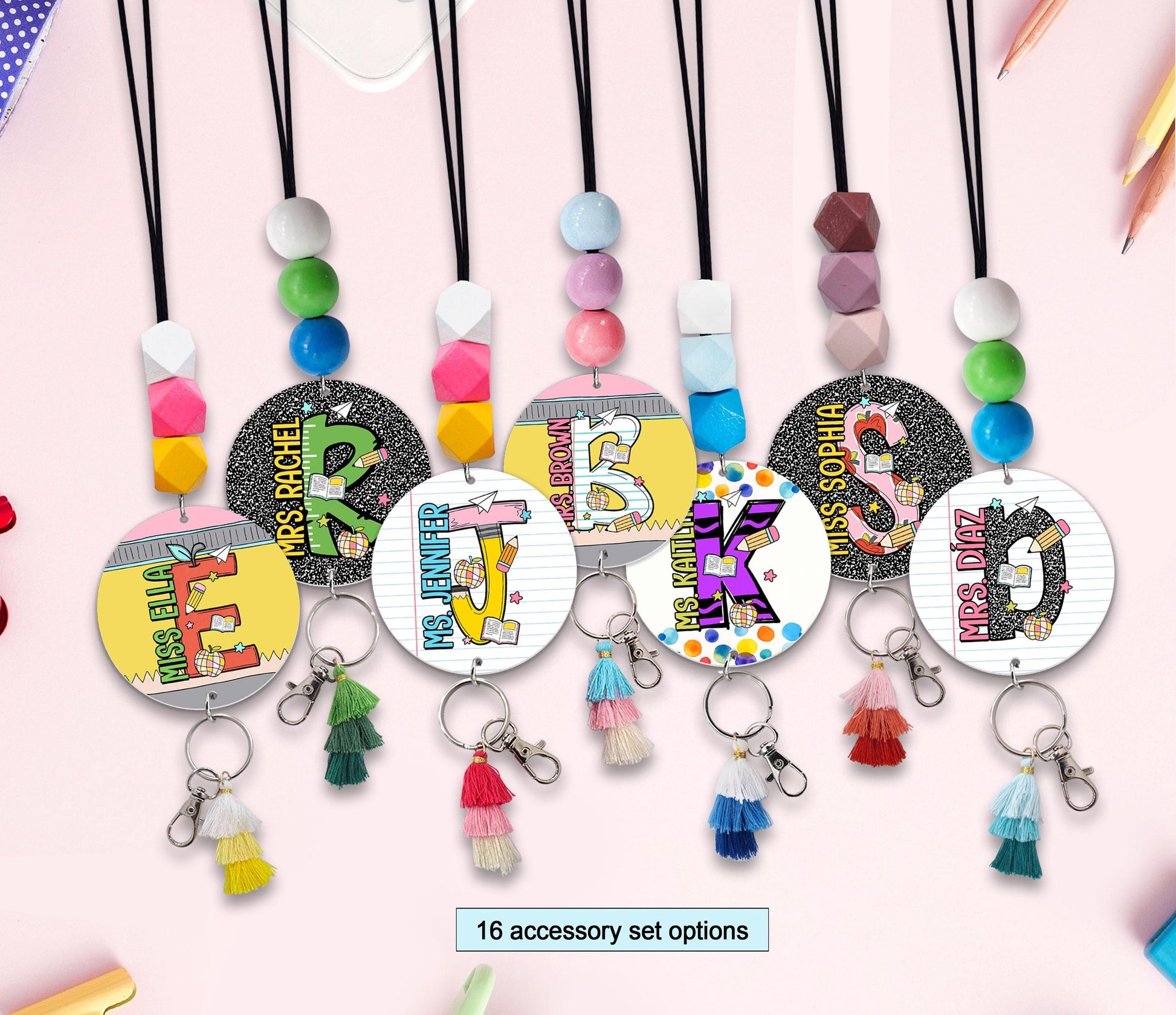 Personalized Lanyard for Keys or ID Badge, Custom Teacher Lanyard with Name, Beaded Lanyard, Back To School Gift, Teacher Appreciation Gift