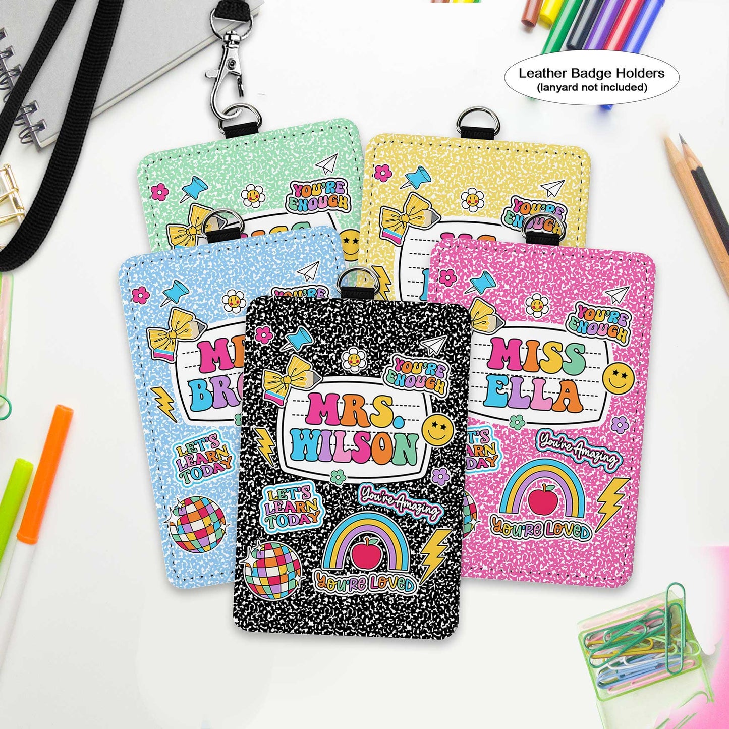 Teacher ID Badge Holder, Teacher Appreciation Gift, Back To School Gift, Teacher Lanyard With Name, Custom ID Holder School Supply Theme