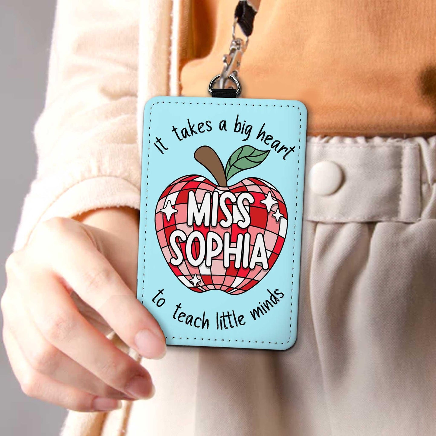Custom Teacher ID Badge Holder Apple Name, Teacher Gifts, Personalized ID Holder Lanyard, Teacher Appreciation Gift, Back To School Gift