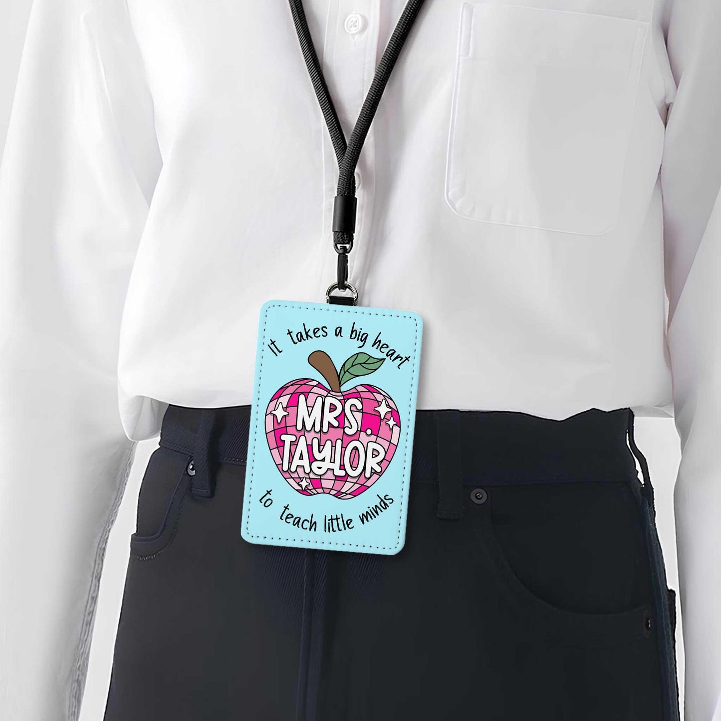 Custom Teacher ID Badge Holder Apple Name, Teacher Gifts, Personalized ID Holder Lanyard, Teacher Appreciation Gift, Back To School Gift