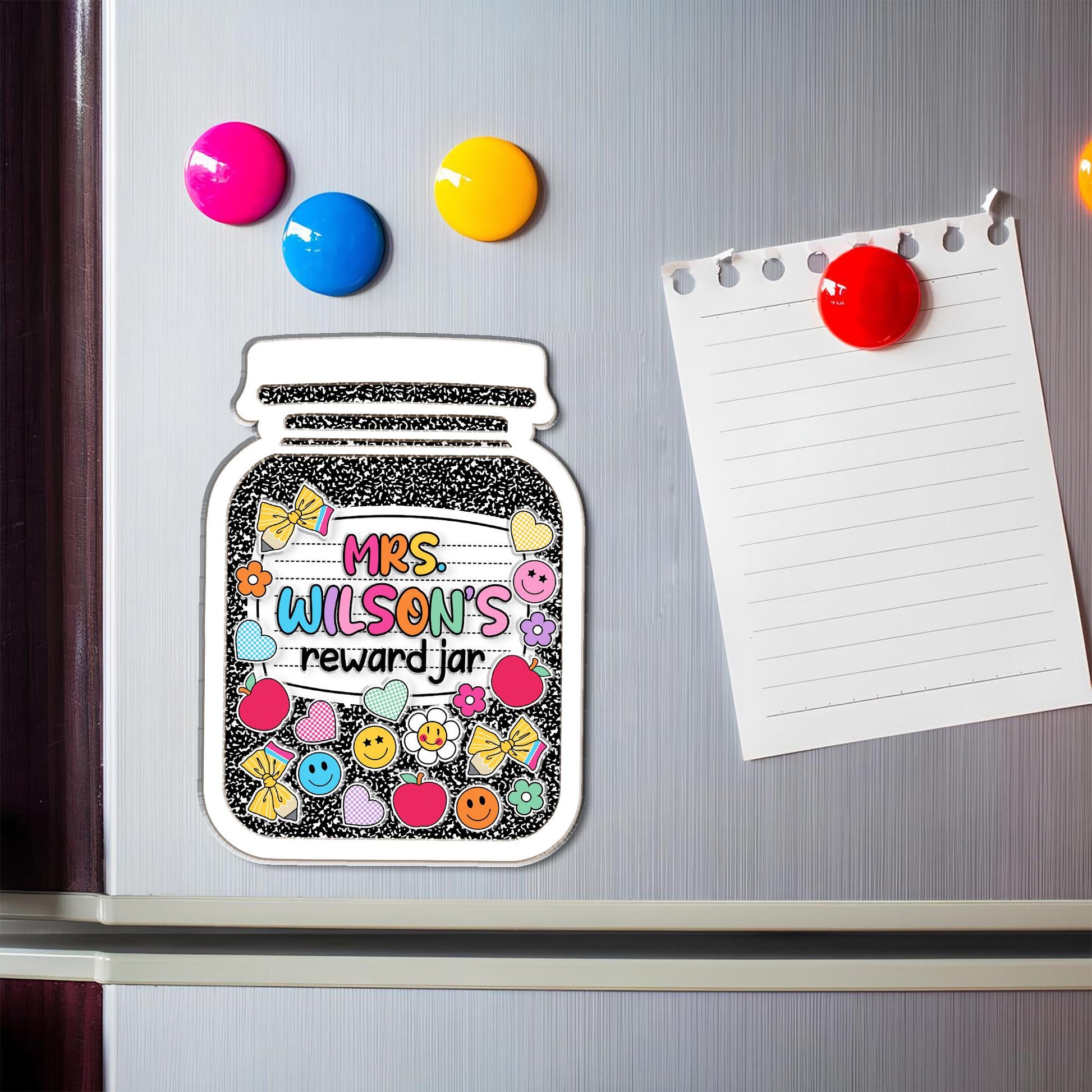 Custom Teacher Reward Jar, Composition Book Reward Jar Classroom, Teacher Appreciation Gifts, Fridge Wood and Acrylic Printed Custom Name