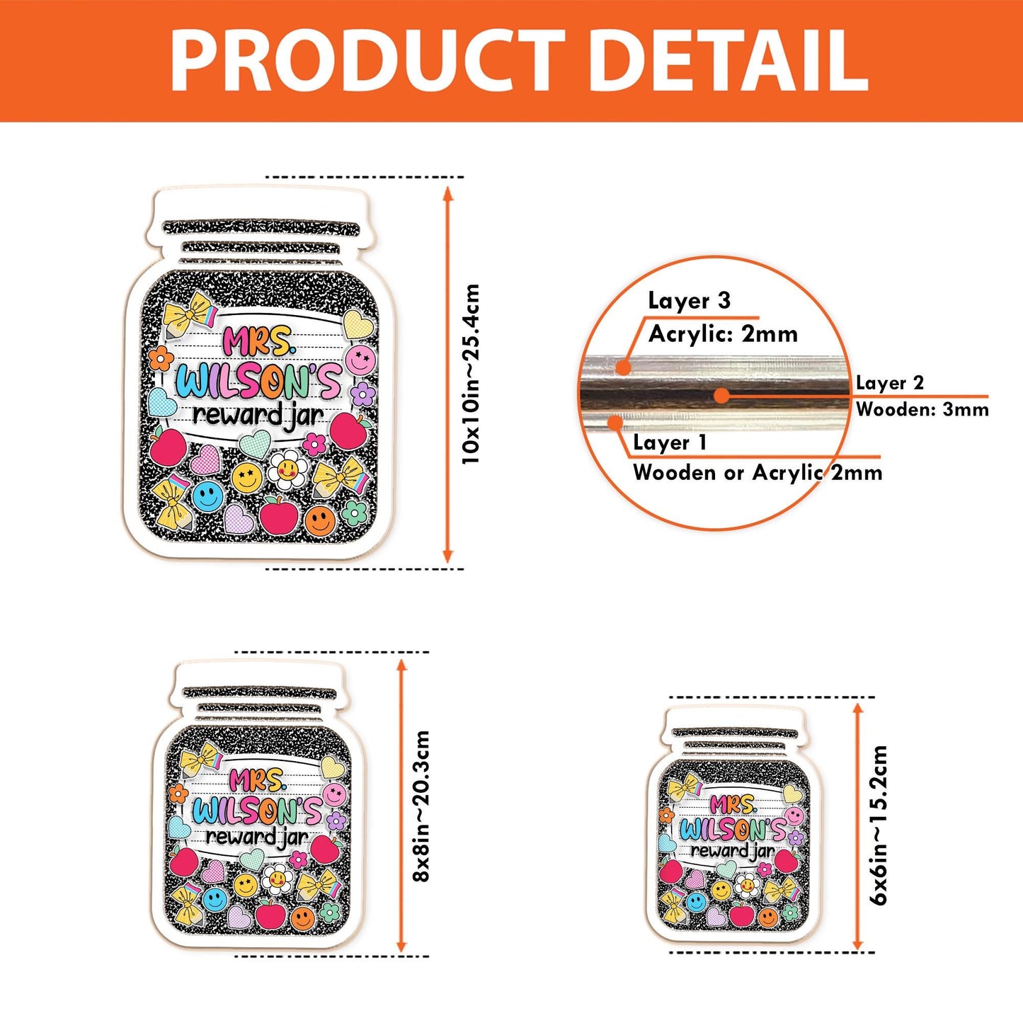 Custom Teacher Reward Jar, Composition Book Reward Jar Classroom, Teacher Appreciation Gifts, Fridge Wood and Acrylic Printed Custom Name