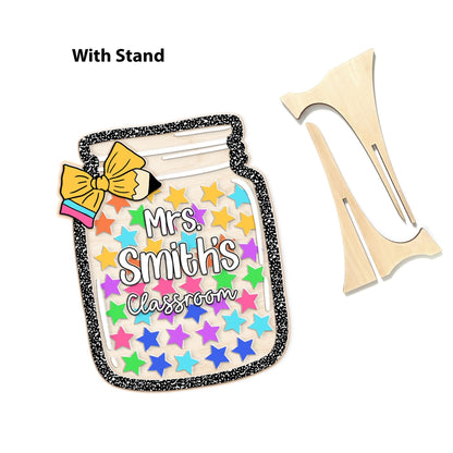 Custom Teacher Reward Jar, Star Magnetic Reward Jar, Fridge Wood and Acrylic Printed Custom Name, Back to School, Teacher Appreciation Gifts