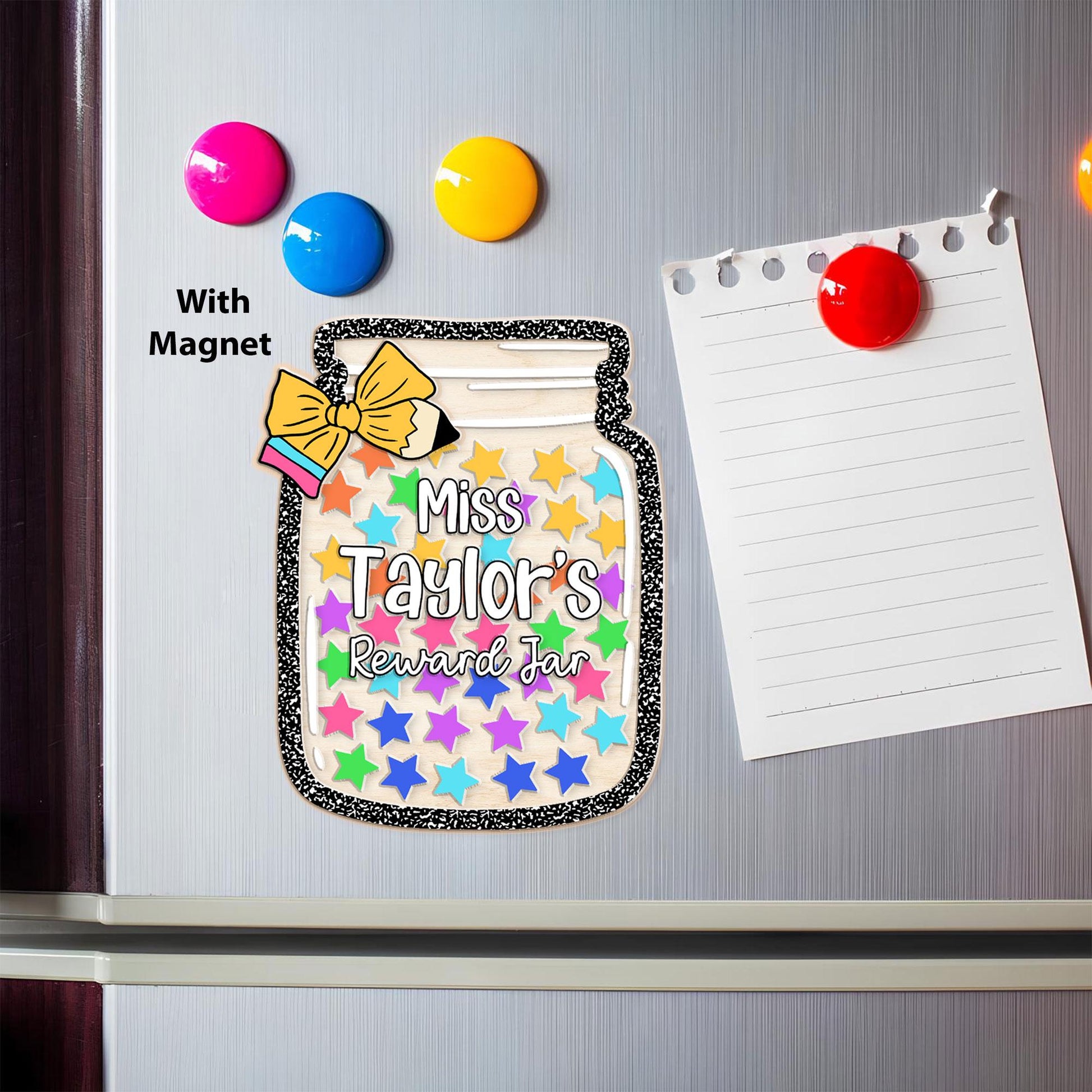 Custom Teacher Reward Jar, Star Magnetic Reward Jar, Fridge Wood and Acrylic Printed Custom Name, Back to School, Teacher Appreciation Gifts