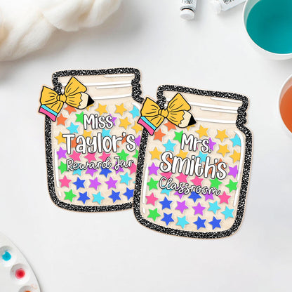 Custom Teacher Reward Jar, Star Magnetic Reward Jar, Fridge Wood and Acrylic Printed Custom Name, Back to School, Teacher Appreciation Gifts