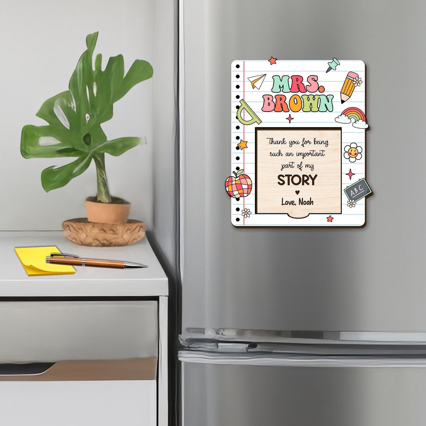 Personalized Teacher Sticky Note Holder, Teacher Notepad Holder, Teacher Appreciation magnet, Teacher Desk Decor, Back to School Gift
