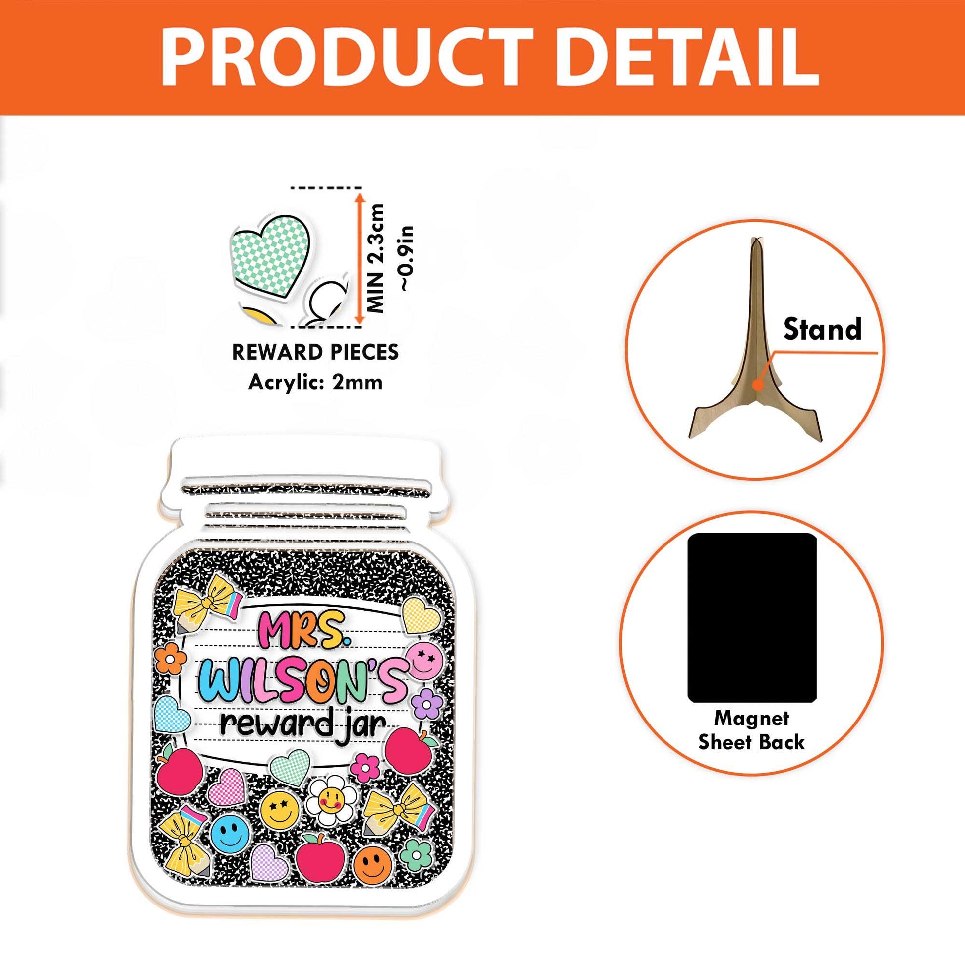 Custom Teacher Reward Jar, Composition Book Reward Jar Classroom, Teacher Appreciation Gifts, Fridge Wood and Acrylic Printed Custom Name