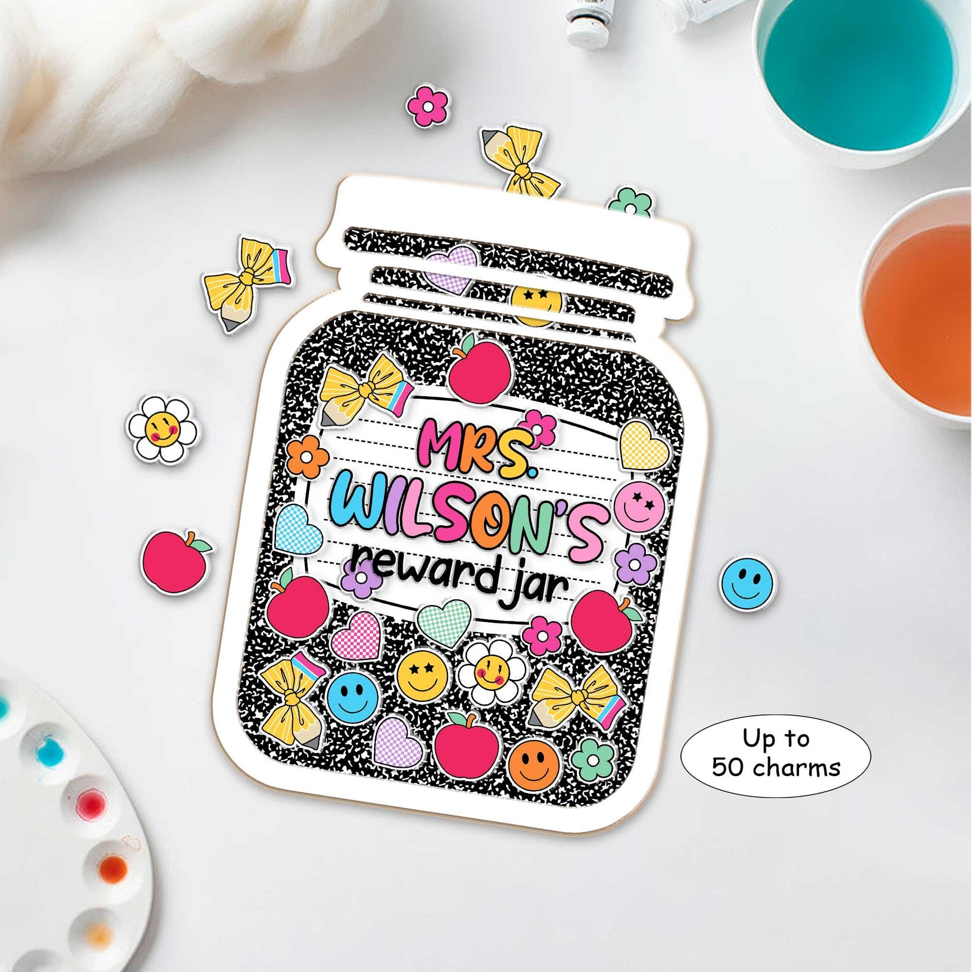 Custom Teacher Reward Jar, Composition Book Reward Jar Classroom, Teacher Appreciation Gifts, Fridge Wood and Acrylic Printed Custom Name