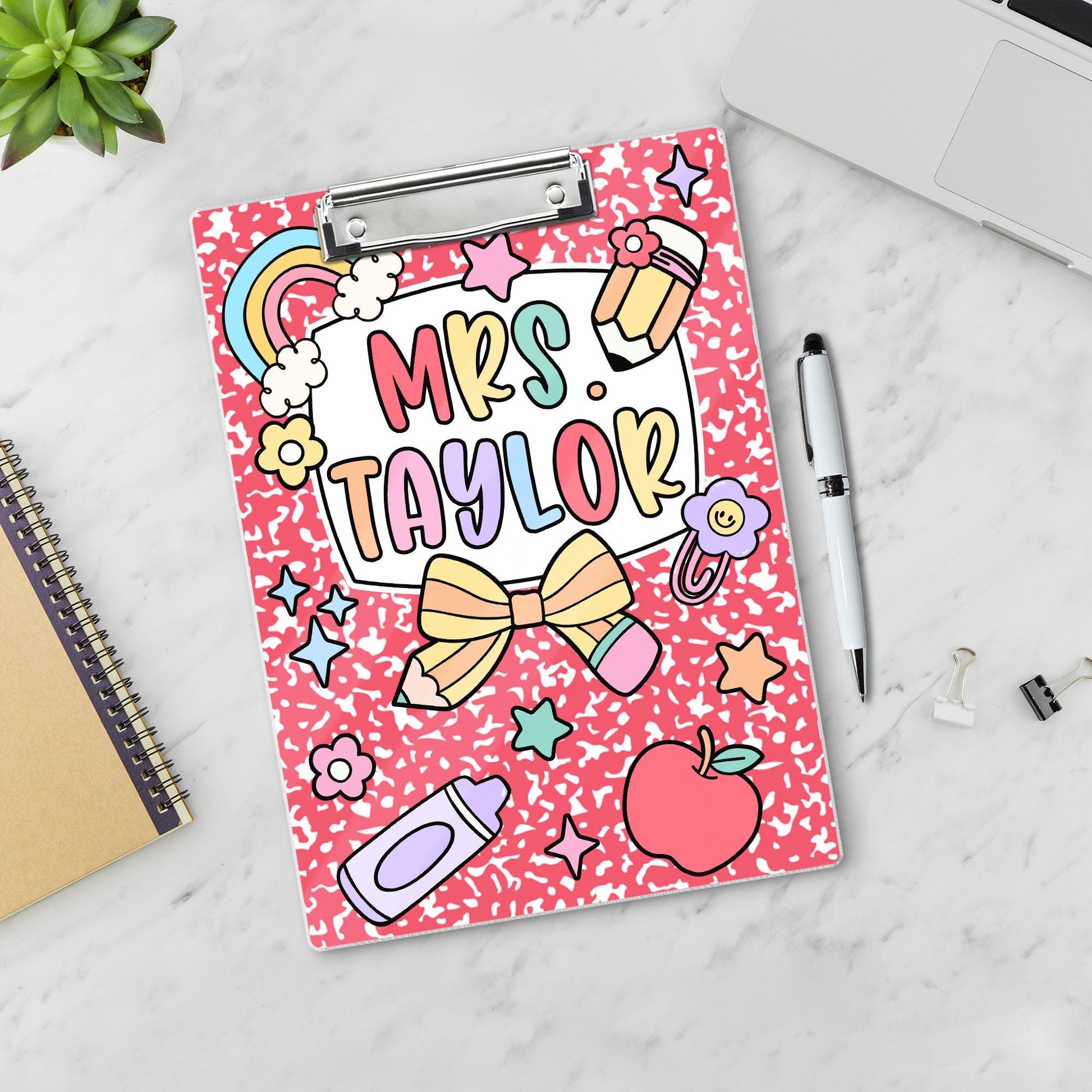 Custom Teacher Clipboard Composition Book With Name, Personalized Teacher Gift, Teacher Appreciation, School Supplies, Back To School Gift