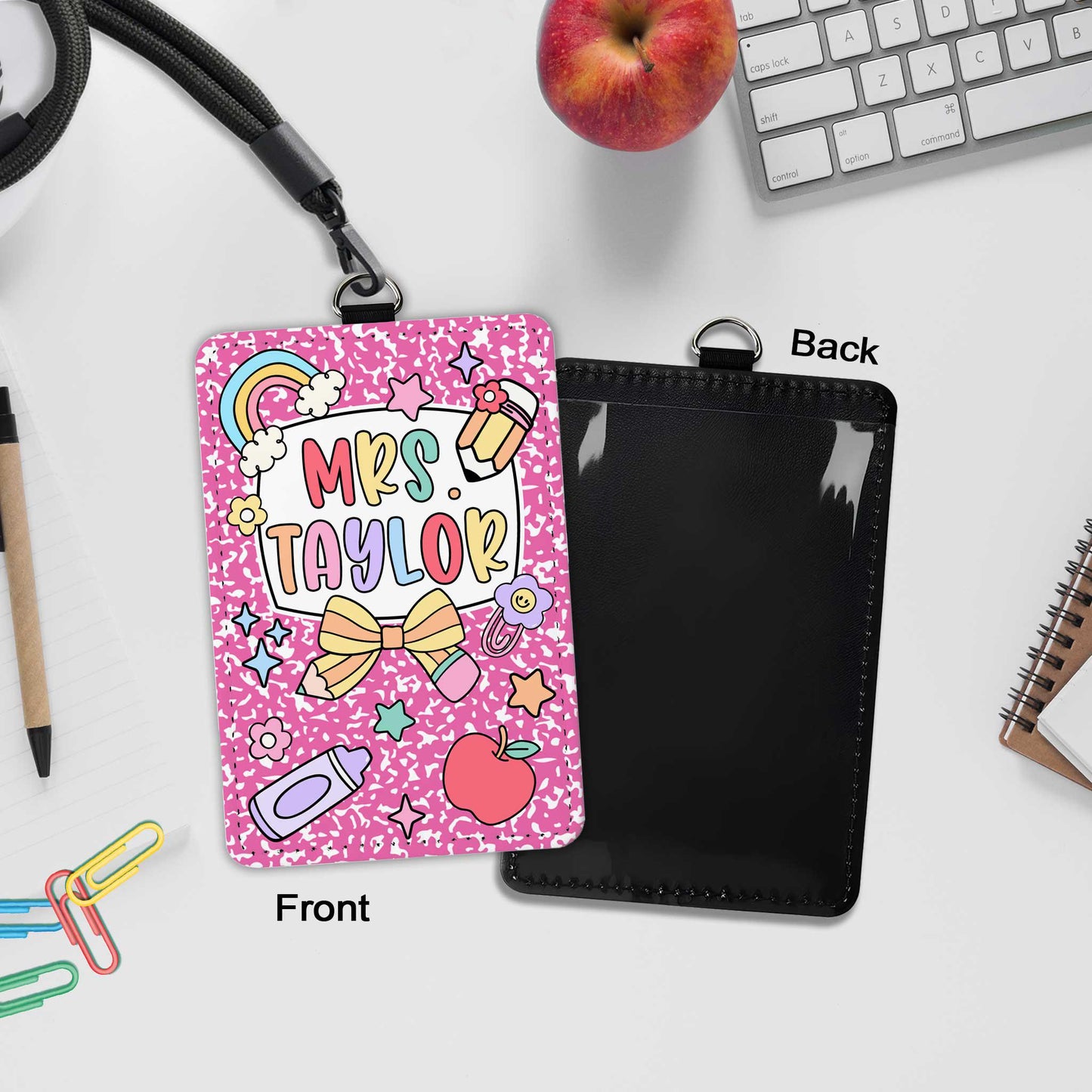 Personalized Teacher ID Badge Holder, Composition Book Teacher ID Badge Holder, Teacher Gift, Teacher Appreciation Gift, Back To School Gift