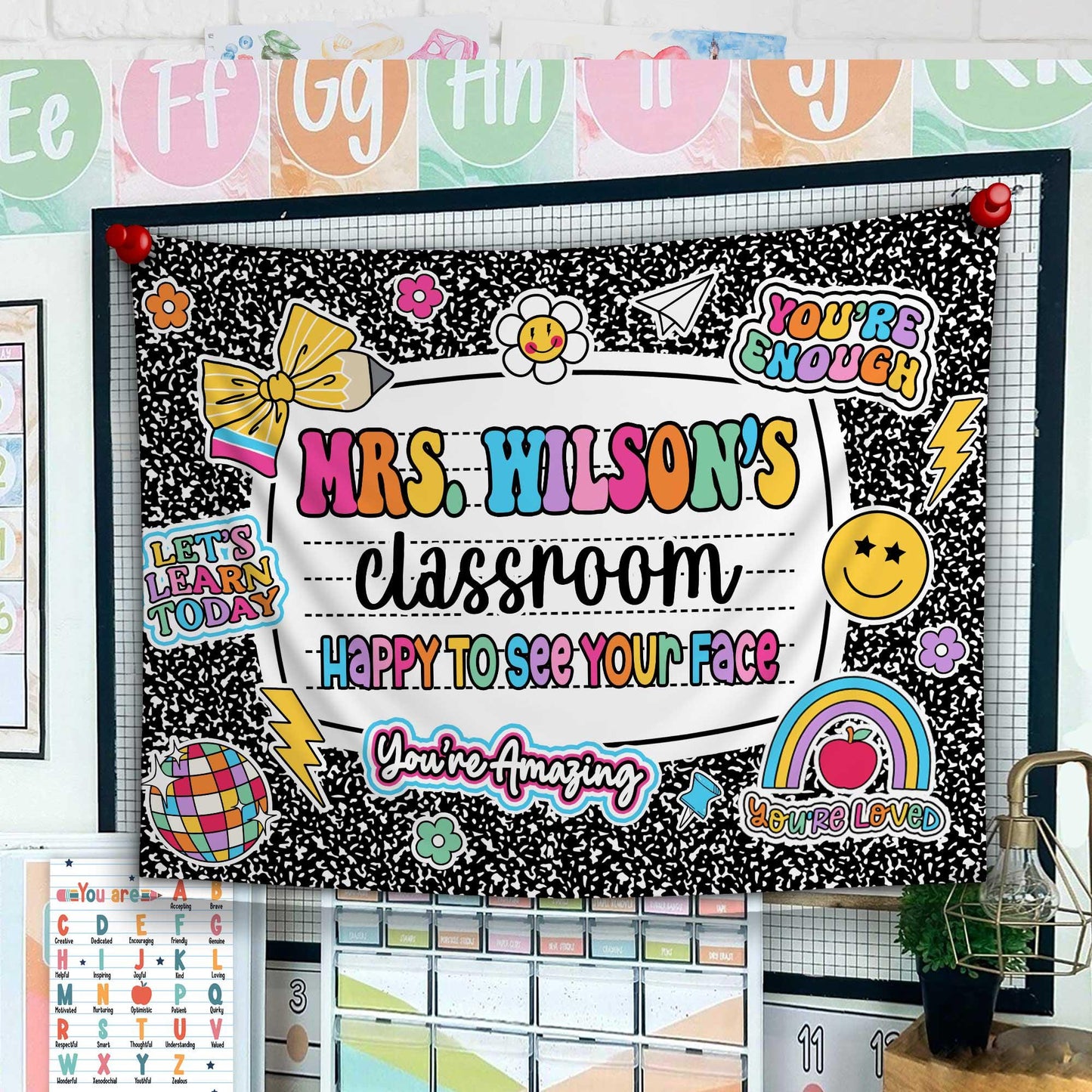 Custom Teacher Tapestry Classroom Tapestries, Happy To See Your Face, Teachers Name Gift, Teacher Appreciation Gifts, Back To School Gift