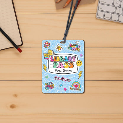 Personalized Teacher Hall Pass With Lanyard, Bathroom Pass Nurse Pass, Classroom Hall Pass Composition Book Theme, Teacher Appreciation Gift