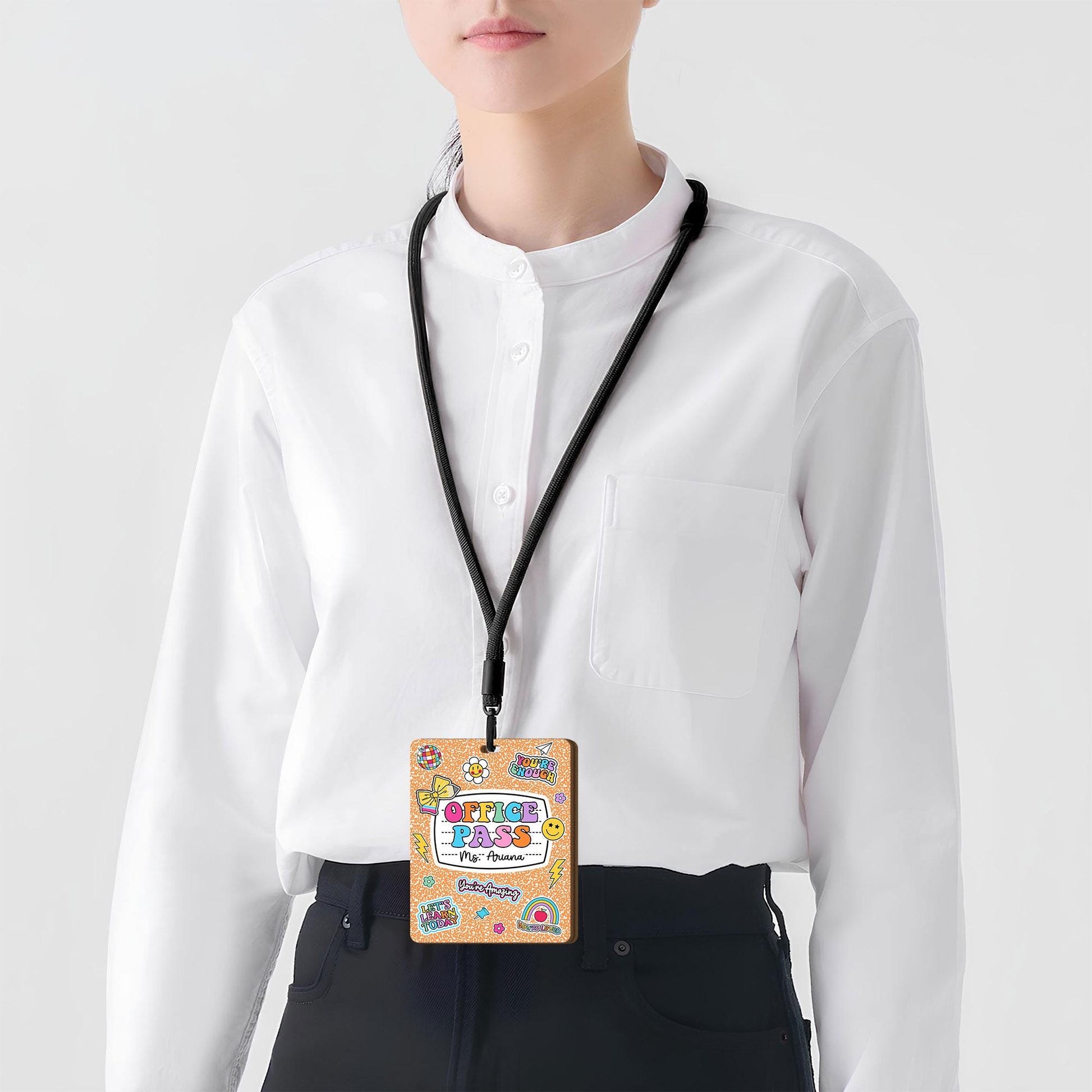 Personalized Teacher Hall Pass With Lanyard, Bathroom Pass Nurse Pass, Classroom Hall Pass Composition Book Theme, Teacher Appreciation Gift