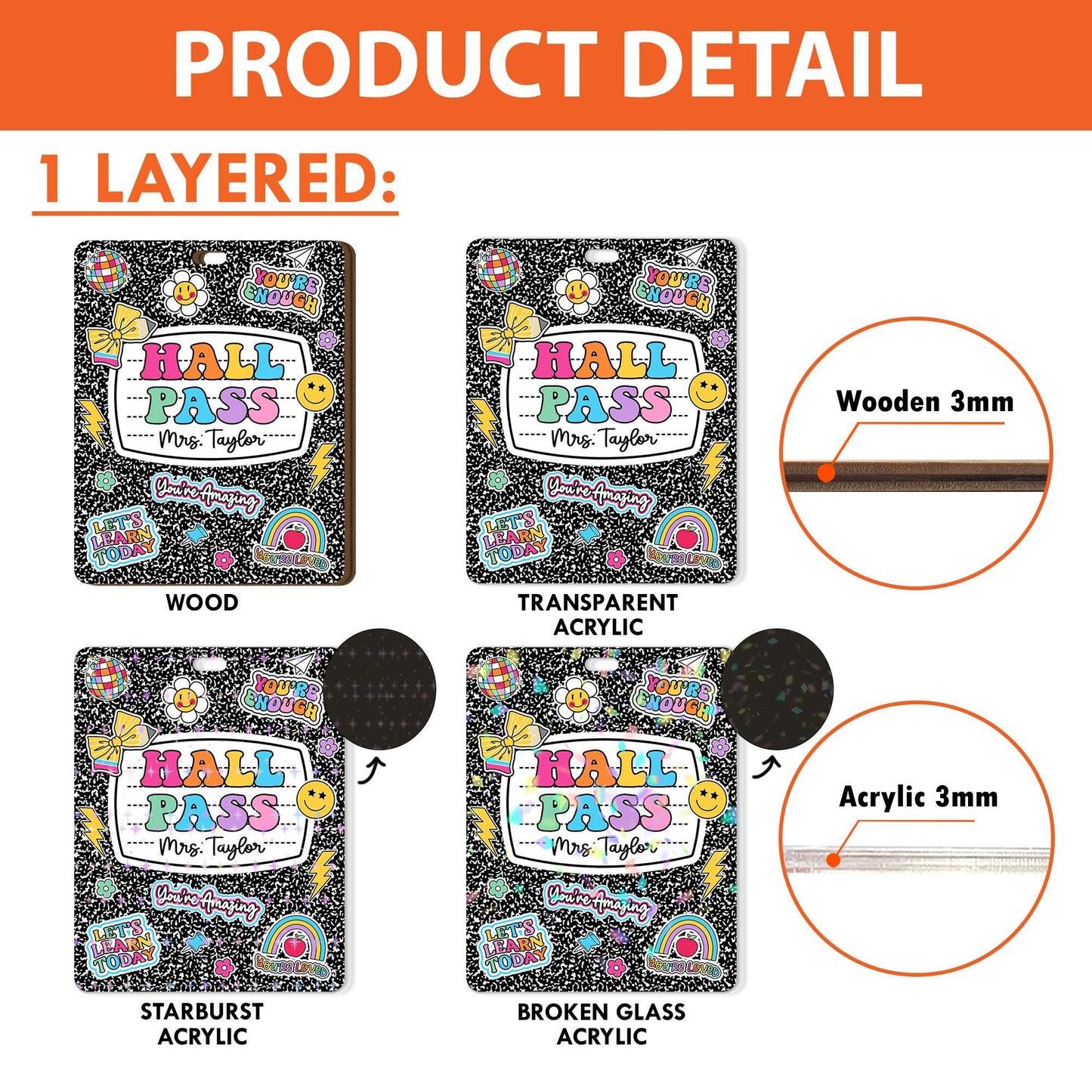 Personalized Teacher Hall Pass With Lanyard, Bathroom Pass Nurse Pass, Classroom Hall Pass Composition Book Theme, Teacher Appreciation Gift