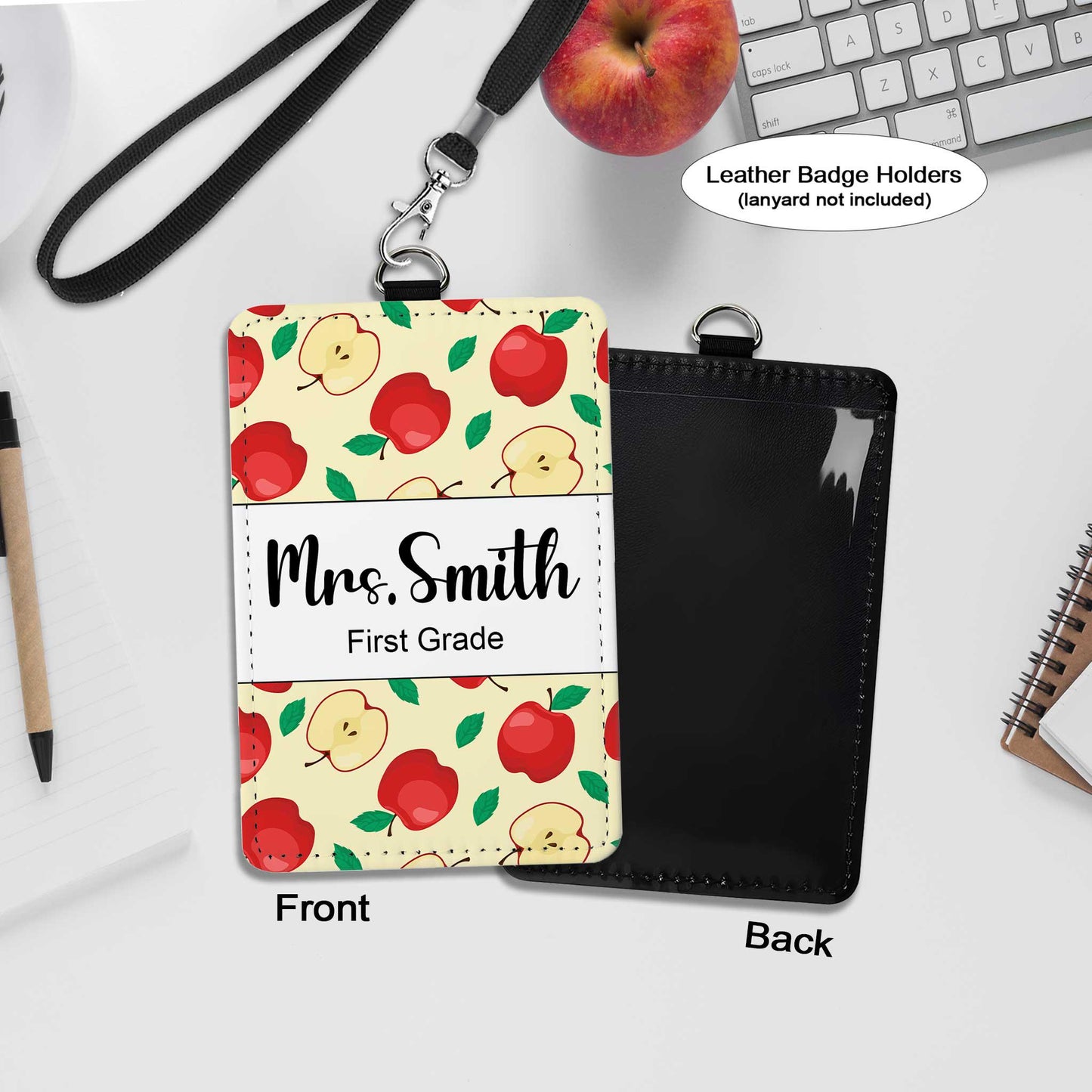 Custom Teacher ID Badge Holder ID Holder Teacher Apple Strawberry, Personalized Teacher Gift, Teacher Appreciation Gift, Back To School Gift