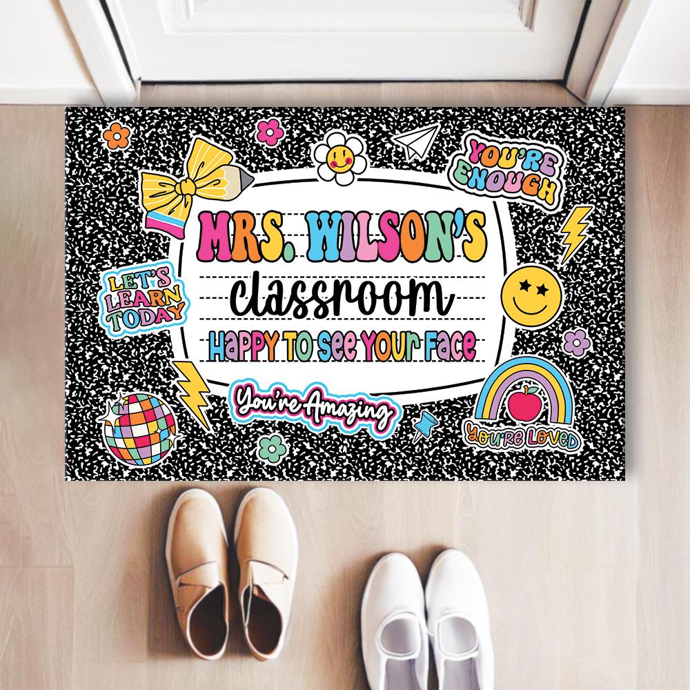 Personalized Teacher Classroom Doormat, Composition Notebook Classroom Office Doormat, Back to School Decor, Teacher Appreciation Gifts