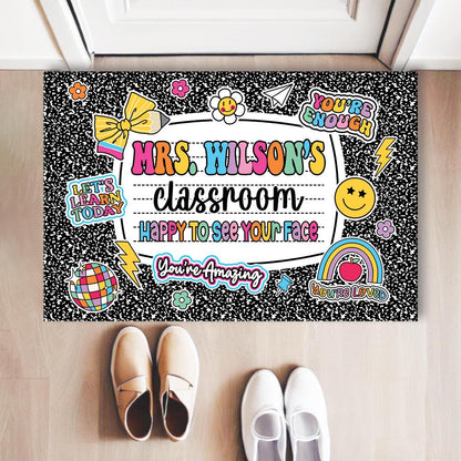Personalized Teacher Classroom Doormat, Composition Notebook Classroom Office Doormat, Back to School Decor, Teacher Appreciation Gifts