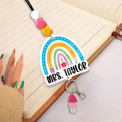 Personalized Teacher Lanyard: Beaded ID Badge Holder with Tassel