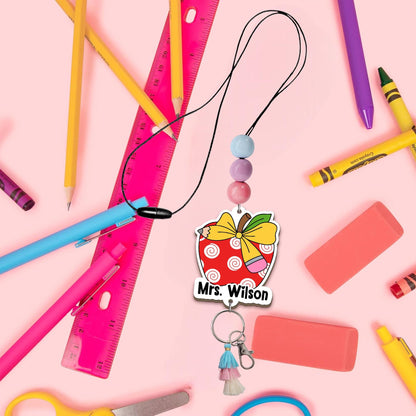 Personalized Teacher Lanyard: Beaded ID Badge Holder with Tassel