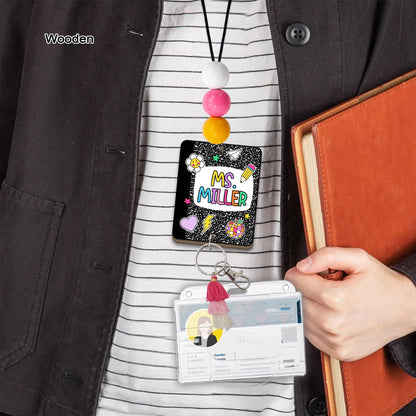 Personalized Teacher Lanyard: Beaded ID Badge Holder with Tassel