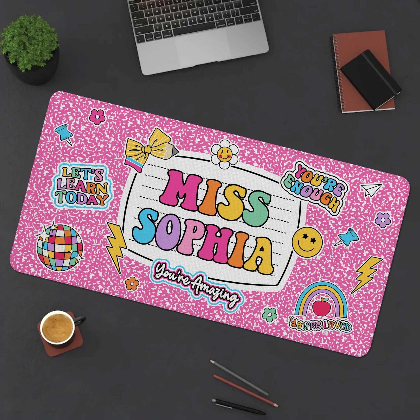 Personalized Teacher Desk Mat, Custom Teacher Composition Book Desk Mat With Name, Teacher Gifts, Back To School, Teacher Appreciation Gift