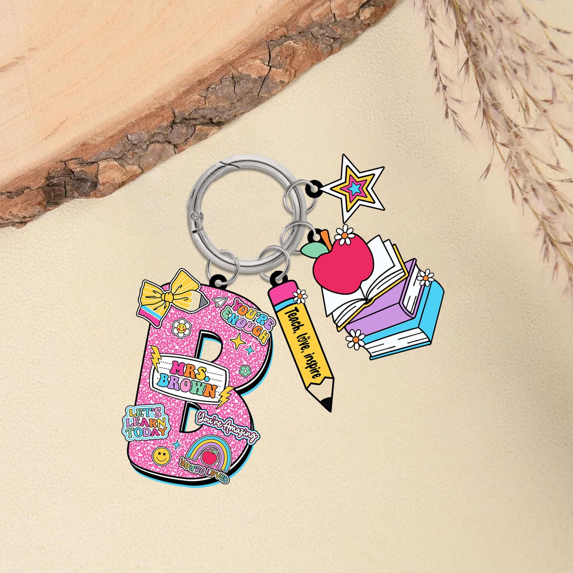 Custom Teacher Bag Chain, Teacher Name Tag School Backpack Teacher Alphabet Pencil Keychain, Back To School Gift, Teacher Appreciation Gift