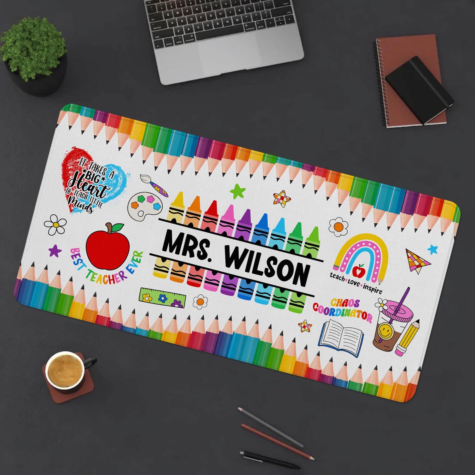 Personalized Teacher Desk Mat, Custom Crayon Pencil Desk Mat With Name, Teacher Gifts, Back To School, Teacher Appreciation Gift
