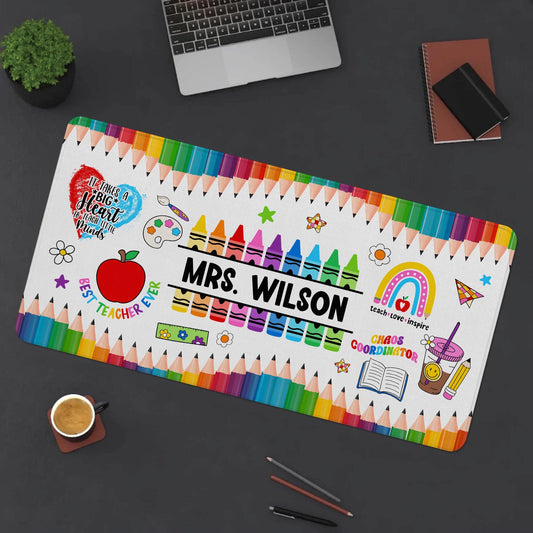 Personalized Teacher Desk Mat, Custom Crayon Pencil Desk Mat With Name, Teacher Gifts, Back To School, Teacher Appreciation Gift