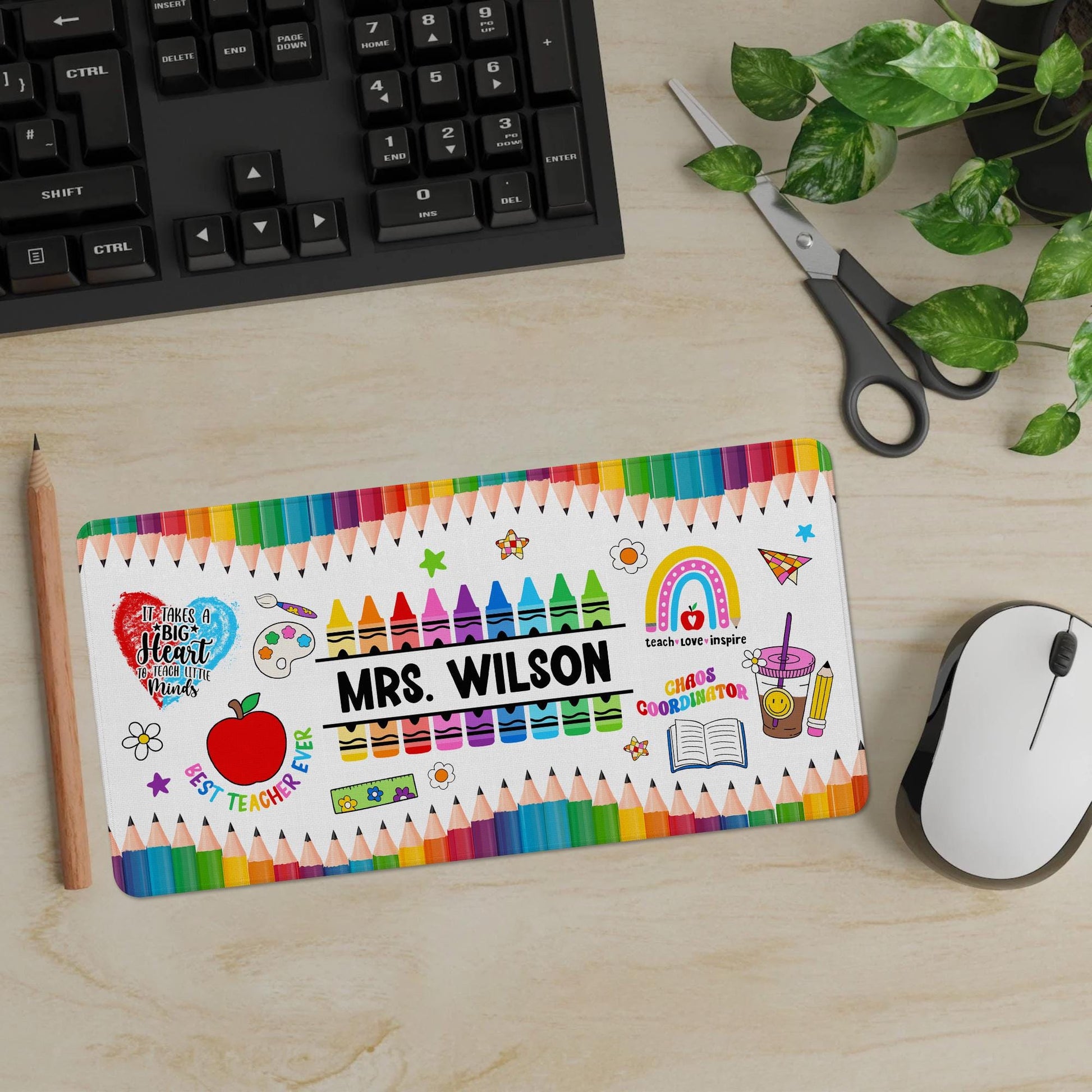 Personalized Teacher Desk Mat, Custom Crayon Pencil Desk Mat With Name, Teacher Gifts, Back To School, Teacher Appreciation Gift