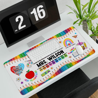 Personalized Teacher Desk Mat, Custom Crayon Pencil Desk Mat With Name, Teacher Gifts, Back To School, Teacher Appreciation Gift