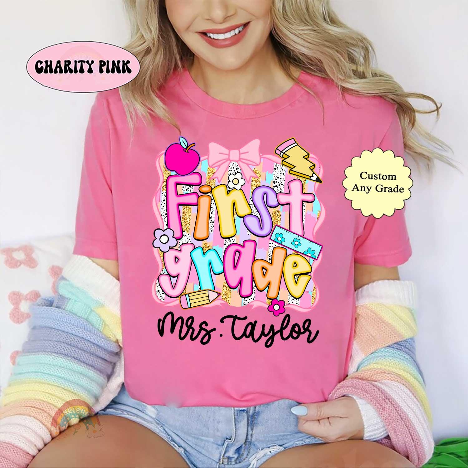 Personalized Teacher Shirt, Custom Grade, Back To School Cotton Tee