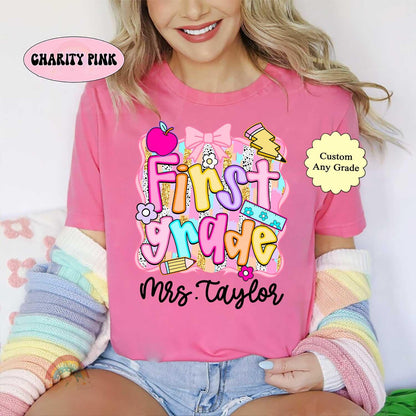 Personalized Teacher Shirt, Custom Grade, Back To School Cotton Tee