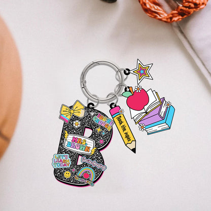 Custom Teacher Bag Chain, Teacher Name Tag School Backpack Teacher Alphabet Pencil Keychain, Back To School Gift, Teacher Appreciation Gift