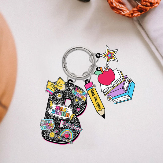 Custom Teacher Bag Chain, Teacher Name Tag School Backpack Teacher Alphabet Pencil Keychain, Back To School Gift, Teacher Appreciation Gift
