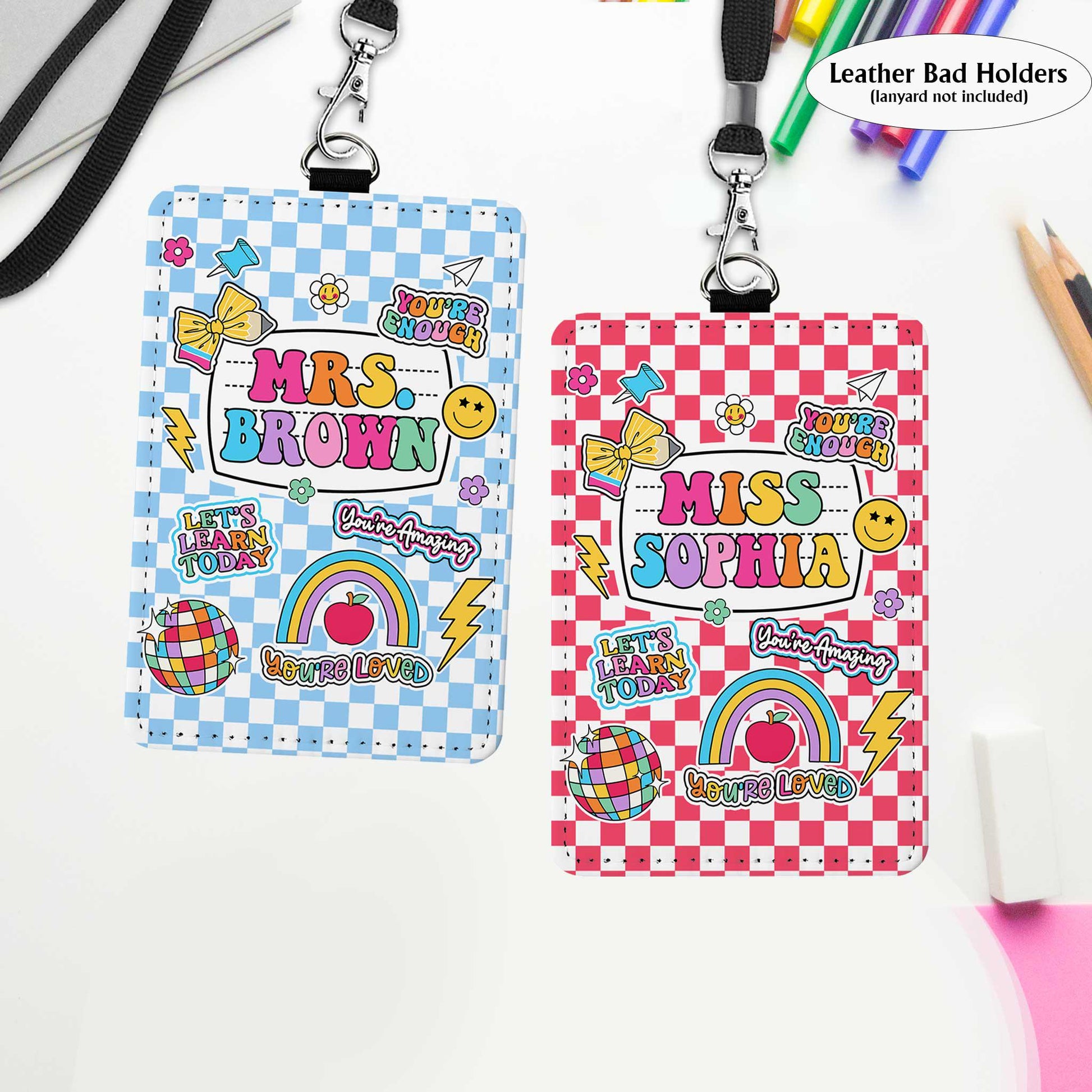 Teacher ID Badge Holder, Teacher Appreciation Gift, Custom ID Holder School Supply Theme, Teacher Lanyard With Name, Back To School Gift