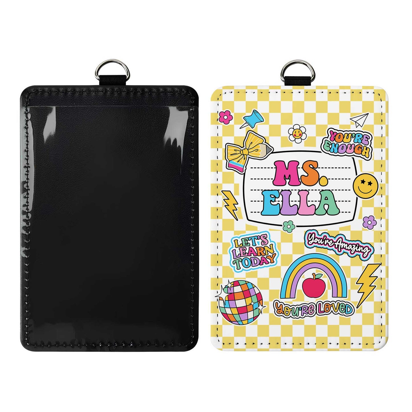 Teacher ID Badge Holder, Teacher Appreciation Gift, Custom ID Holder School Supply Theme, Teacher Lanyard With Name, Back To School Gift