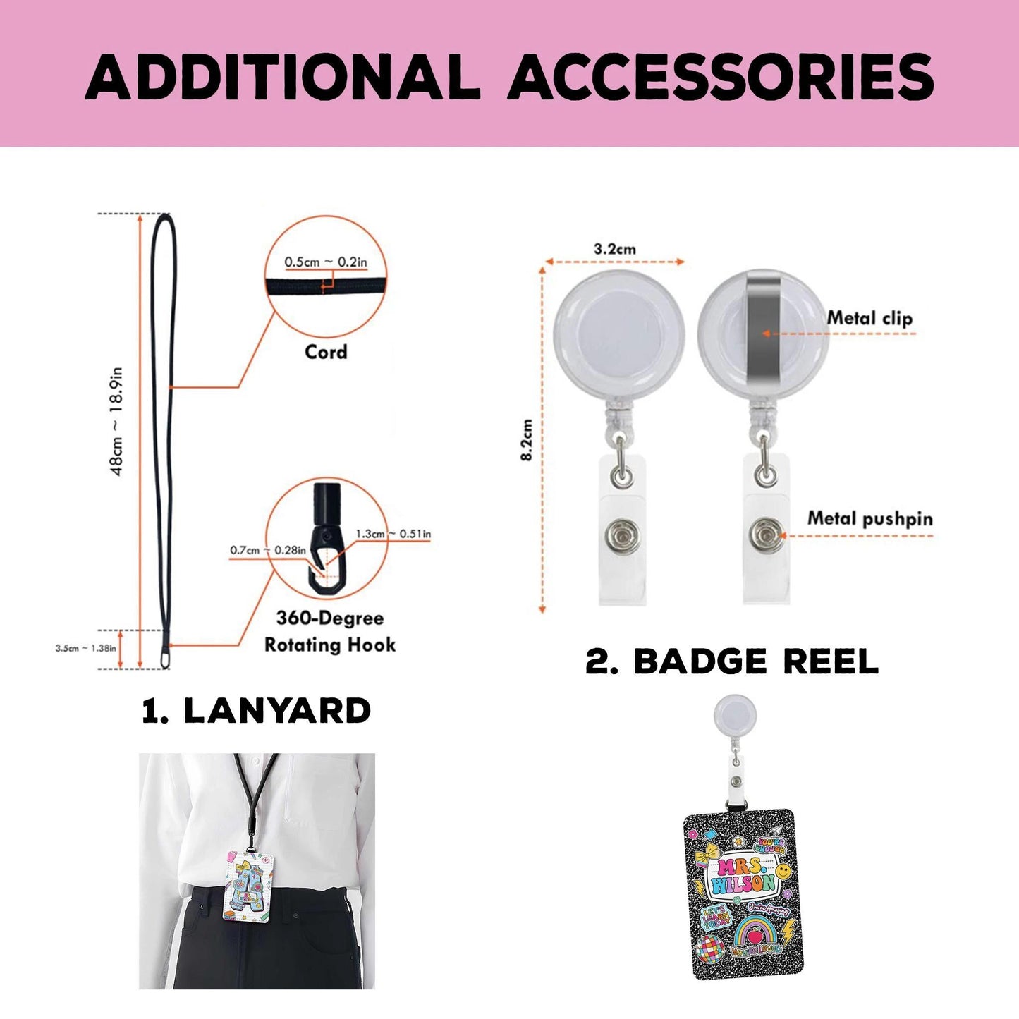 Personalized Teacher ID Badge Holder, Custom Badge Holder, ID Holder, Lanyard Accessory, Teacher Appreciation Gift, Back To School Gift